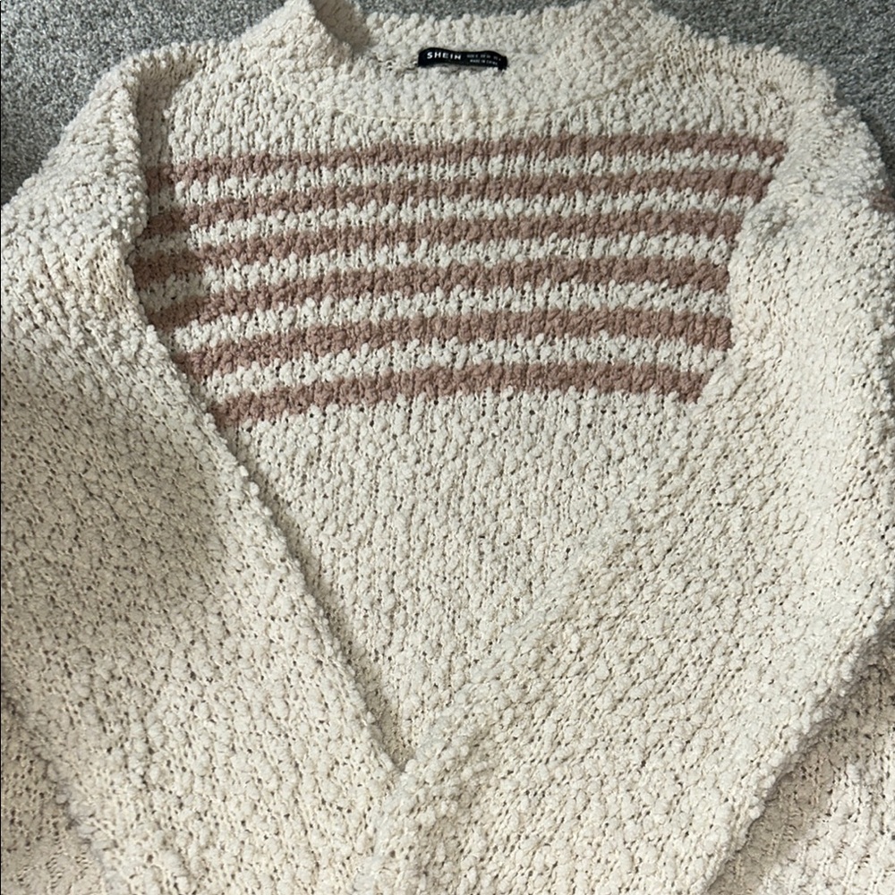 SHEIN Cream and Brown Cozy Knit Cardigan